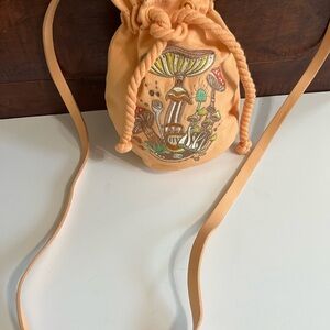 Whimsical Mushroom Embroidered Crossbody Bag - Peach